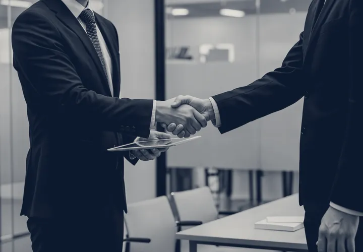 Professionals shaking hands in an office